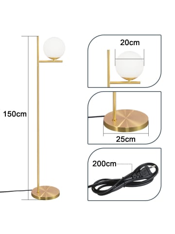 ZMH Stehlampe 1-flammige E27 in gold Glasschrim