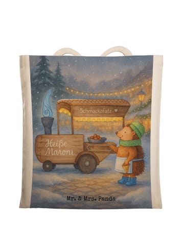 Mr. & Mrs. Panda Jutebeutel Igel Maronen Design ohne Spruch in Weiß