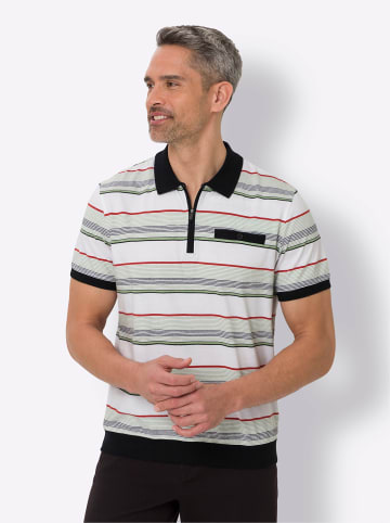 Sieh an! Kurzarm-Poloshirt in schwarz-eucalyptus-geringelt