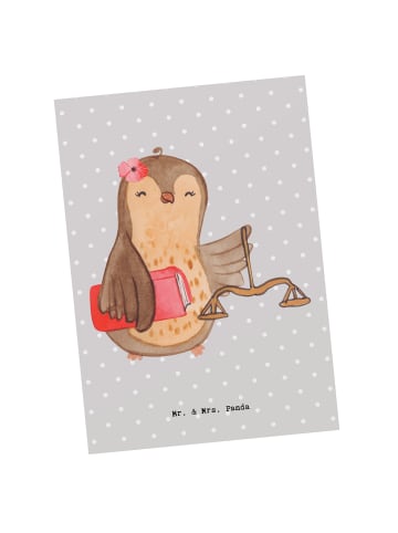 Mr. & Mrs. Panda Ansichtskarte Juristin Herz ohne Spruch in Grau Pastell