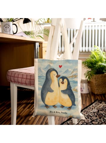 Mr. & Mrs. Panda Shopping Tasche Pinguin umarmen Design ohne Spruch in Weiß