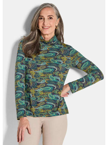 GOLDNER Kurzgröße:  Druckshirt Longsleeve, Allover-Print, Stehkragen in smaragd / gemustert