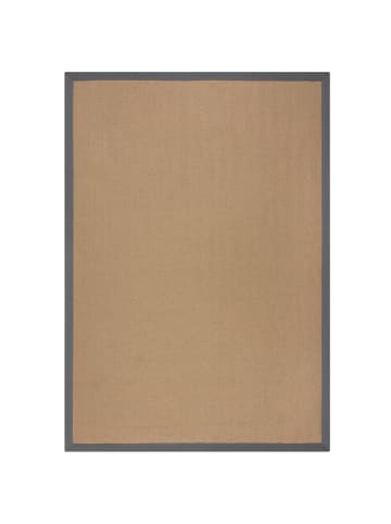KADIMA DESIGN Jute-Teppich Fischgrätenmuster Bordüre rutschfest Naturfaser in Grau