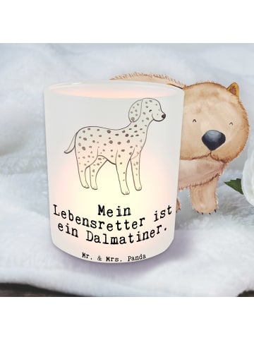 Mr. & Mrs. Panda Glas Windlicht Dalmatiner Lebensretter mit Spruch in Transparent