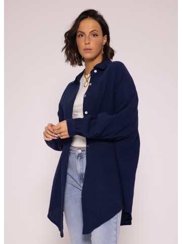 SASSYCLASSY Ultra Oversize Musselin-Blusenhemd lange Variante in Dunkelblau