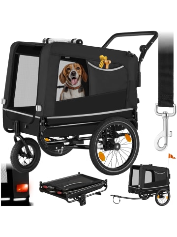 tectake Hundewagen 3in1 multifunktional mit Reflektoren, Leine und Warnfahne
