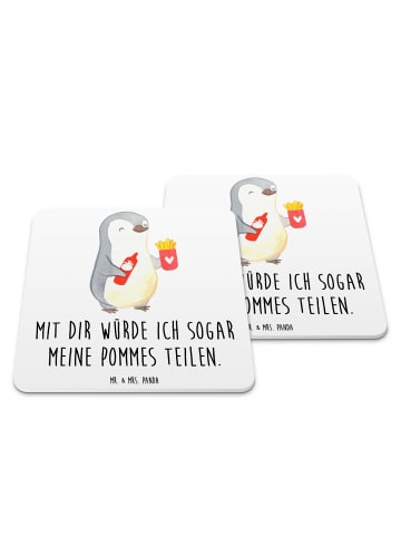 Mr. & Mrs. Panda Untersetzer Pinguin Pommes mit Spruch in Weiß