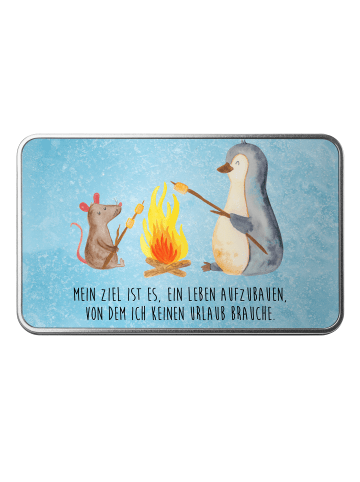 Mr. & Mrs. Panda Aufbewahrungsbox Pinguin Lagerfeuer mit Spruch in Eisblau