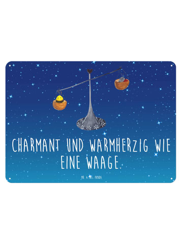 Mr. & Mrs. Panda Retro Blechschild Sternzeichen Waage mit Spruch in Sternenhimmel Blau
