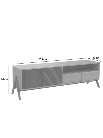 MCW TV-Rack O40 mit Schubladen und Staufächern 48x155x40cm, Natur