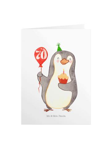 Mr. & Mrs. Panda Einladungskarte 70. Geburtstag Pinguin Luftball... in Weiß