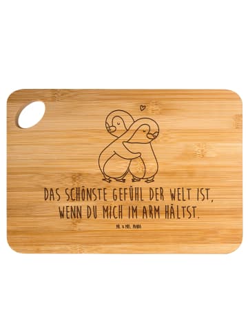Mr. & Mrs. Panda Holzbrett Pinguine Kuscheln mit Spruch in Braun