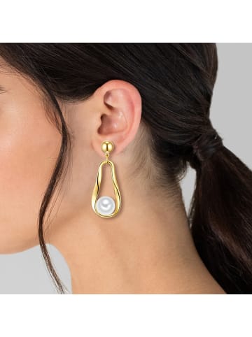 Lulu & Jane Perlen-Ohrhänger Metall-Legierung Muschelkernperle in gelbgold