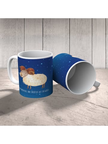 Mr. & Mrs. Panda Kunststoffbecher Sternzeichen Widder mit Spruch in Sternenhimmel Blau