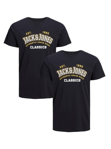 Jack & Jones 2-er Set Logo T-Shirt Kurzarm Basic Shirt JJELOGO in Navy