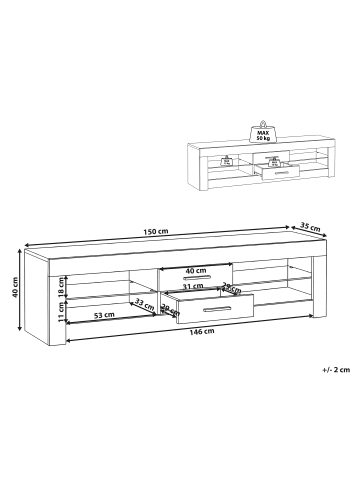 Beliani TV-Schrank ESQUIMALT in Schwarz/Silber - (W) 150 x (H) 40 x (L) 35 cm