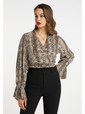 faina Damen Wickelbluse Mit Pailletten in Beige