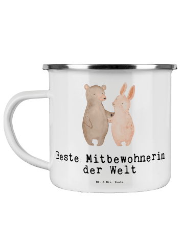 Mr. & Mrs. Panda Camping Emaille Tasse Hase Beste Mitbewohnerin ... in Weiß