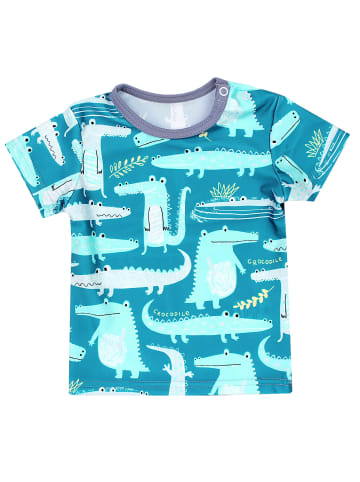 Aquarti Baby Jungen Bade-Set Zweiteiliger Badeanzug T-Shirt Hose in blau/grau