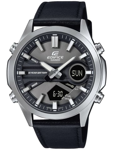 Casio Edifice Herrenuhr Chronograph mit Lederband Schwarz