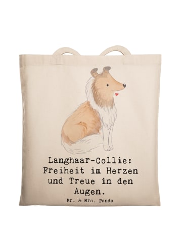 Mr. & Mrs. Panda Umhängetasche Langhaar Collie Treue mit Spruch in Creme