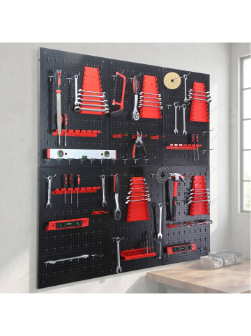relaxdays 6 x Werkzeugwand mit 58-tlg. Zubehör in Schwarz/ Rot - (B)40 x (H)60 x (T)2 cm