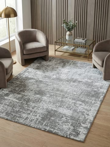 KADIMA DESIGN Teppich Velours, Abstrakt, Metallic-Glanz, Wohnzimmer, Robust in Silbergrau