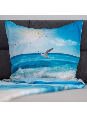 Good Morning Renforcé Bettwäsche - Sealife - Strand, Meer, Möwe in blau