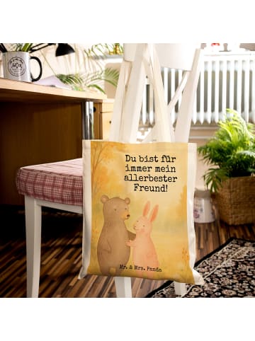 Mr. & Mrs. Panda Tragetasche Bär und Hase Umarmen Design mit Spruch in Weiß