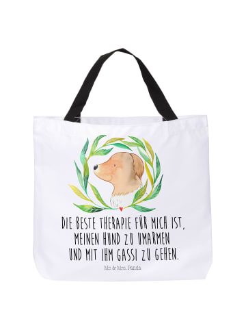 Mr. & Mrs. Panda Stofftasche Hund Blumen mit Spruch in Weiß