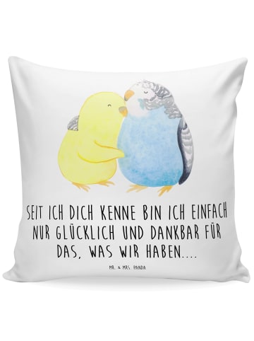 Mr. & Mrs. Panda Dekokissen Wellensittich Liebe mit Spruch in Weiß