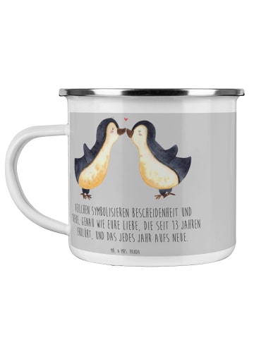 Mr. & Mrs. Panda Camping Emaille Tasse 13. Hochzeitstag Veilchen... in Heather Grey
