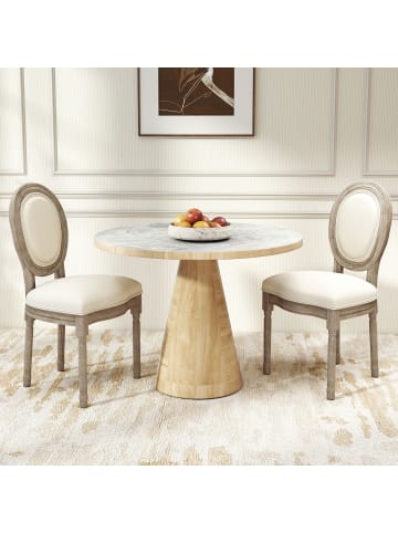 HOMCOM Esszimmerstuhl-49B x 56T x 96H cm-Cremeweiß+Natur