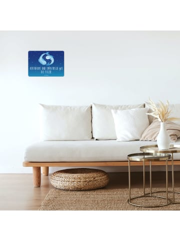 Mr. & Mrs. Panda Blechschild Sternzeichen Fische mit Spruch in Sternenhimmel Blau