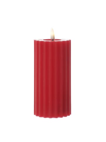MARELIDA LED Kerze LIV mit Rillen Echtwachs H: 17,5cm in rot