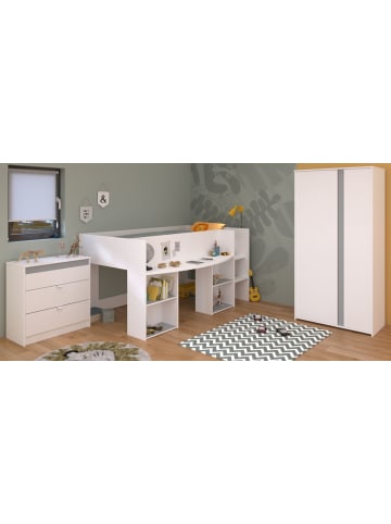 Parisot Kinderzimmer Set 3-tlg. mit Hochbett Kleiderschrank Kommode Bett 90x200