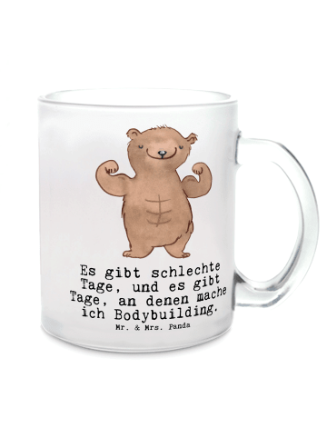Mr. & Mrs. Panda Teeglas Bär Bodybuilding mit Spruch in Transparent