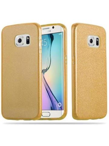 cadorabo Hülle für Samsung Galaxy S6 EDGE Glitzer Design in STERNENSTAUB GOLD