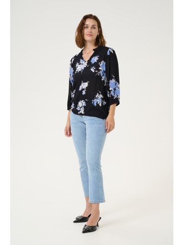 Kaffe Langarm-Bluse KAedita in Black / Blue Flower Print
