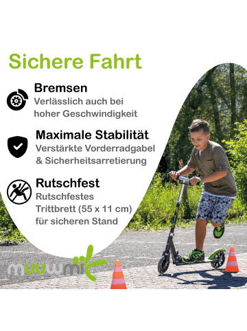 muuwmi Aluminium Scooter Neon 180 mm, mit Leuchtrollen