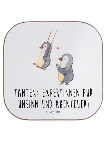 Mr. & Mrs. Panda Glasuntersetzer Tante Abenteuer mit Spruch in Weiß