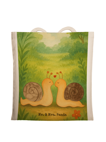 Mr. & Mrs. Panda Tragetasche Schnecken Liebe Design ohne Spruch in Weiß