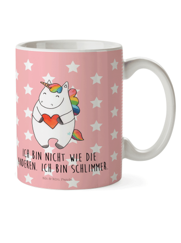 Mr. & Mrs. Panda Kindertasse Einhorn Herz mit Spruch in Rot Pastell