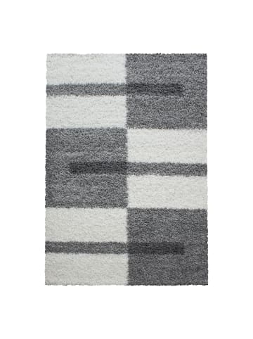 KADIMA DESIGN Teppich Hochflor Shaggy Karo Design Polypropylen Wohnzimmer in Hellgrau