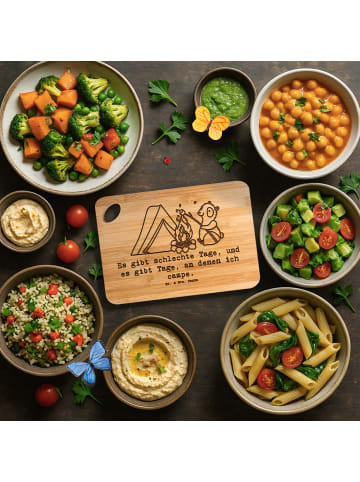 Mr. & Mrs. Panda Frühstücksbrett Panda Campen mit Spruch in Braun