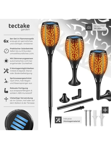 tectake 6er Set Solarleuchten Flare 6 - 8 Stunden Betriebszeit, schwarz