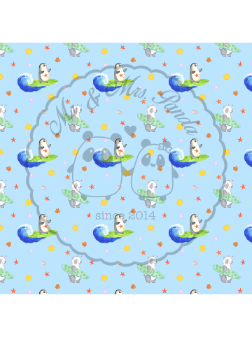 Mr. & Mrs. Panda Kissen Pinguin Surfer ohne Spruch in Blau