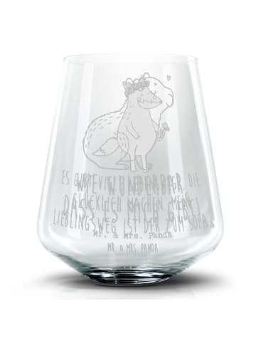 Mr. & Mrs. Panda Trinkglas Capybara Blume mit Spruch in Transparent