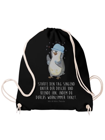 Mr. & Mrs. Panda Jutebeutel Pinguin Duschen mit Spruch in Schwarz