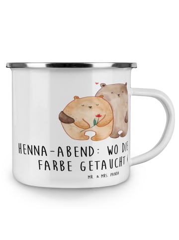 Mr. & Mrs. Panda Emaille Tasse Henna-Abend Farbenliebe mit Spruch in Transparent